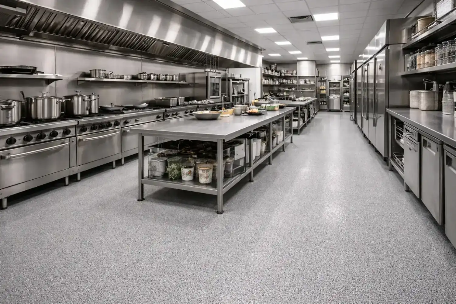 Suelo de cocina renovado con acabado continuo