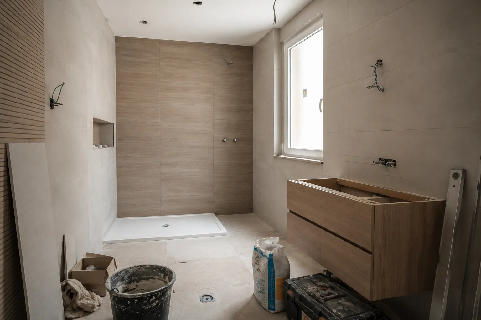 Detalle de reforma de baño con zona de ducha renovada