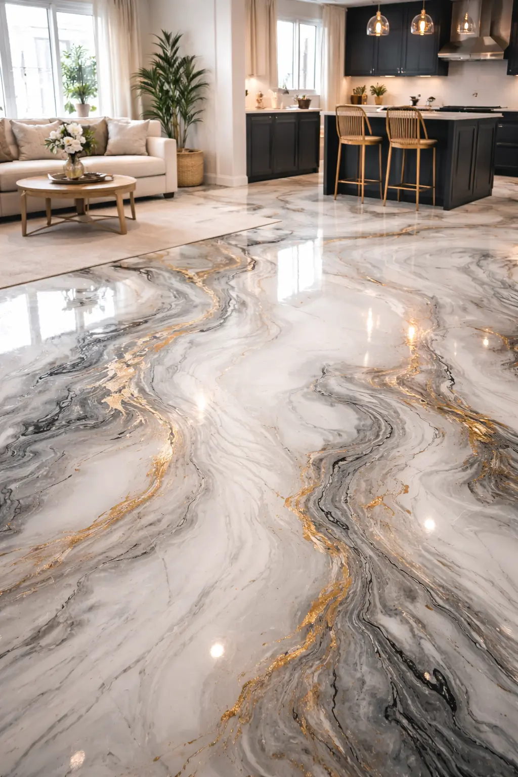 Suelo continuo decorativo aplicado en proyecto real