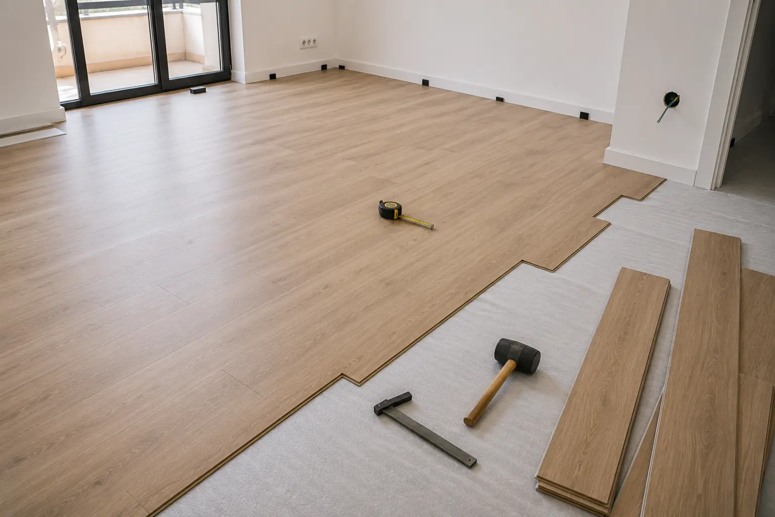 Detalle de suelo laminado con remates perimetrales cuidados